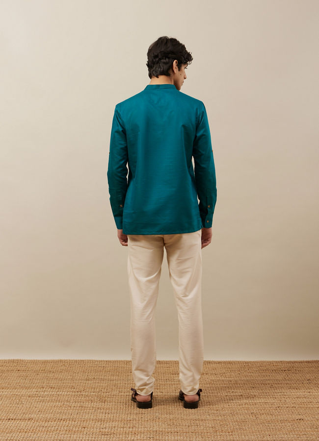 Teal Green Short Kurta image number 3