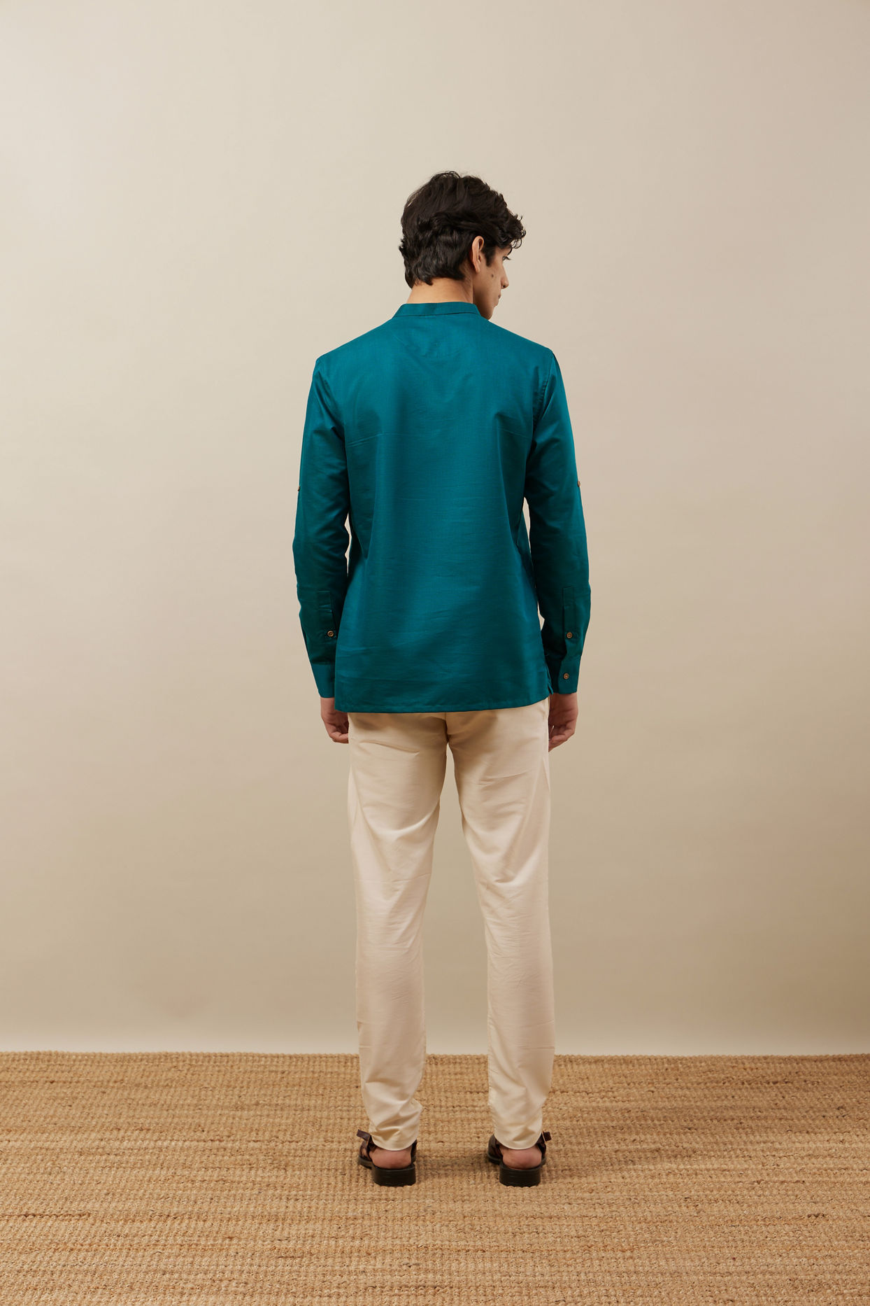 Teal Green Short Kurta image number 3