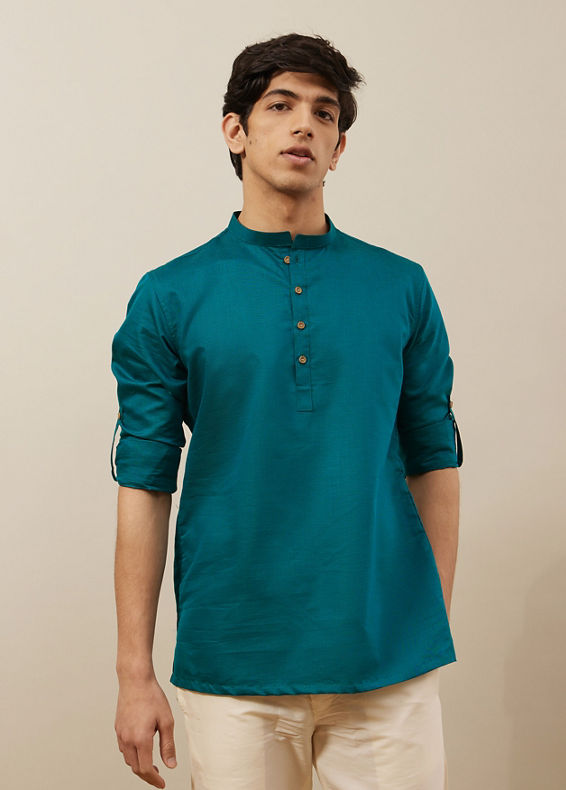 Manyavar Men Atlantic Deep Green Bandhgala Style Short Kurta