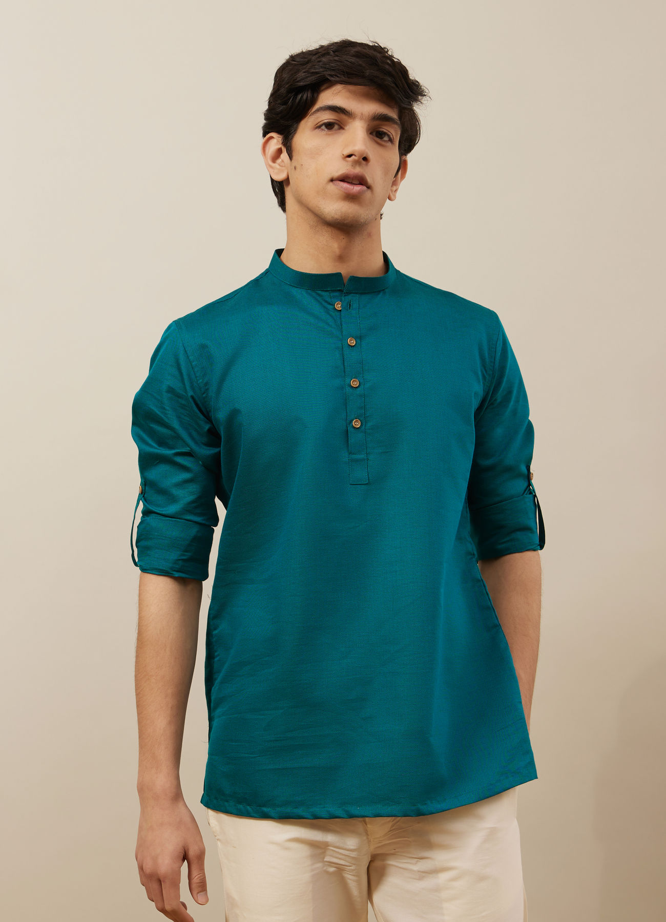 Manyavar Men Atlantic Deep Green Bandhgala Style Short Kurta