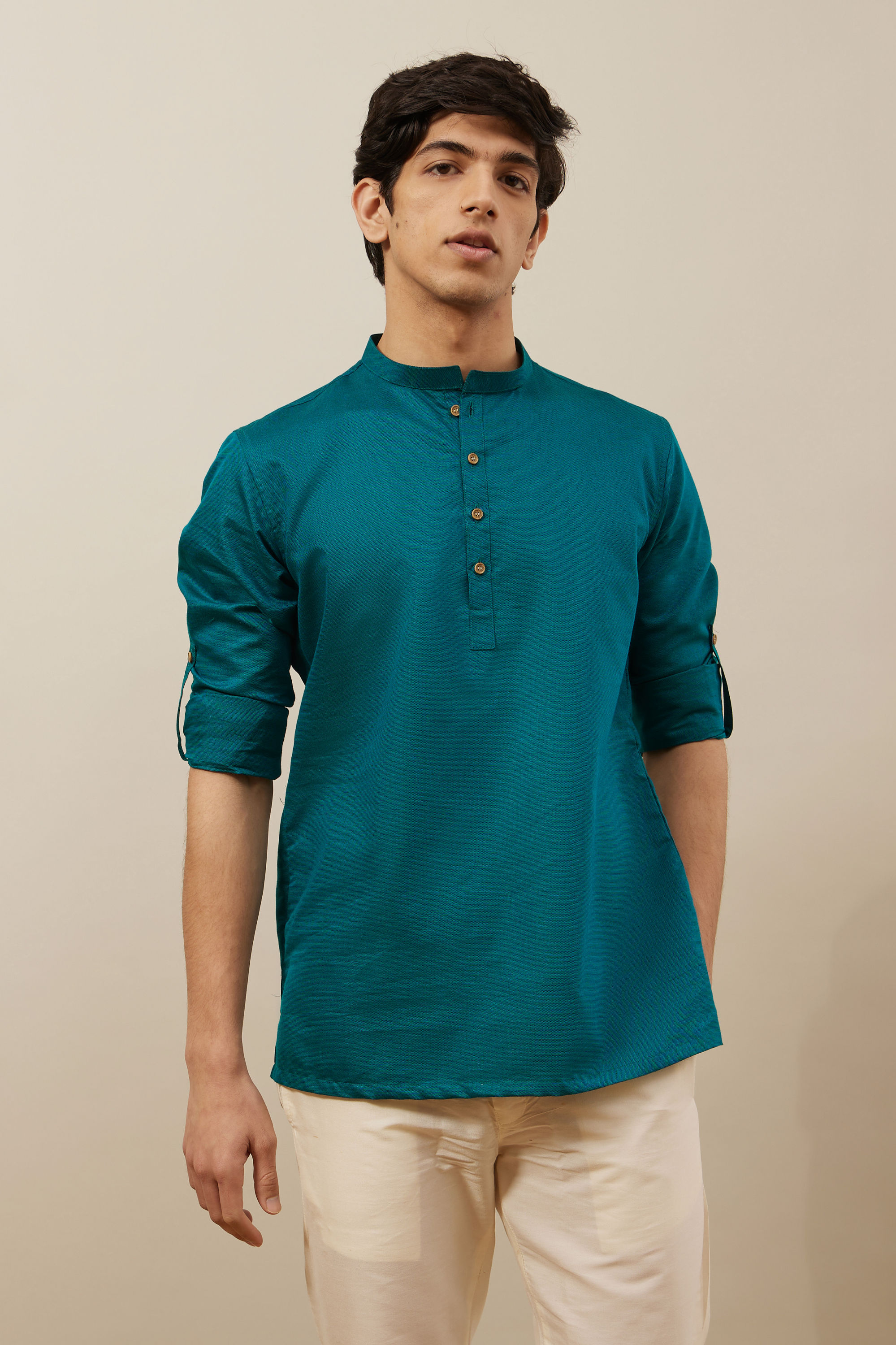 Manyavar Men Atlantic Deep Green Bandhgala Style Short Kurta