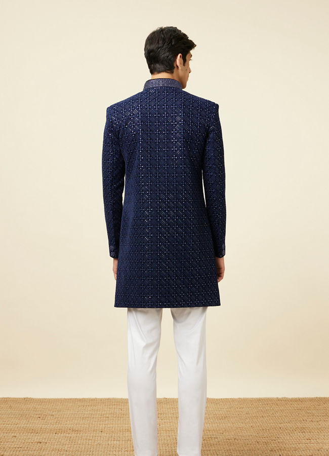 alt message - Manyavar Men Sapphire Blue Sequins Embroidered Indo Western image number 4