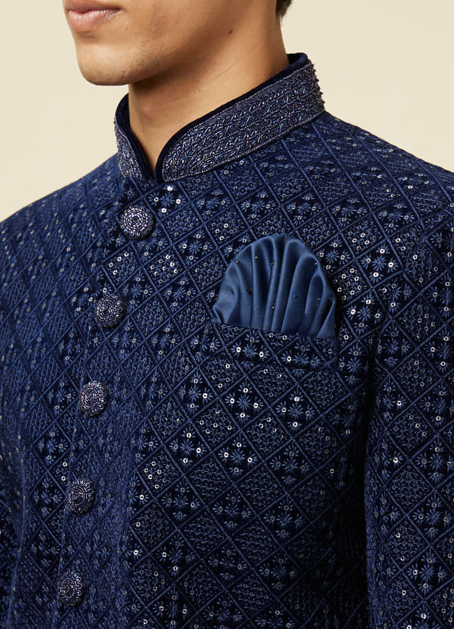 Manyavar hotsell blue sherwani