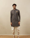 Manyavar Men Stone Grey Floral Patterned Indo Western Set