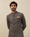 alt message - Manyavar Men Stone Grey Floral Patterned Indo Western Set image number 0