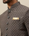 alt message - Manyavar Men Stone Grey Floral Patterned Indo Western Set image number 1