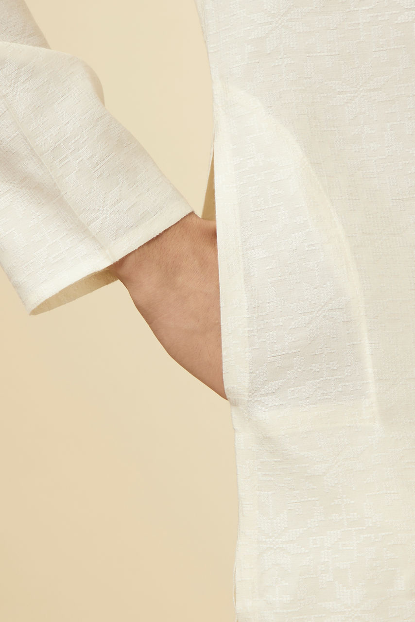 Manyavar Men Sublime Cream Jacquard Kurta Set