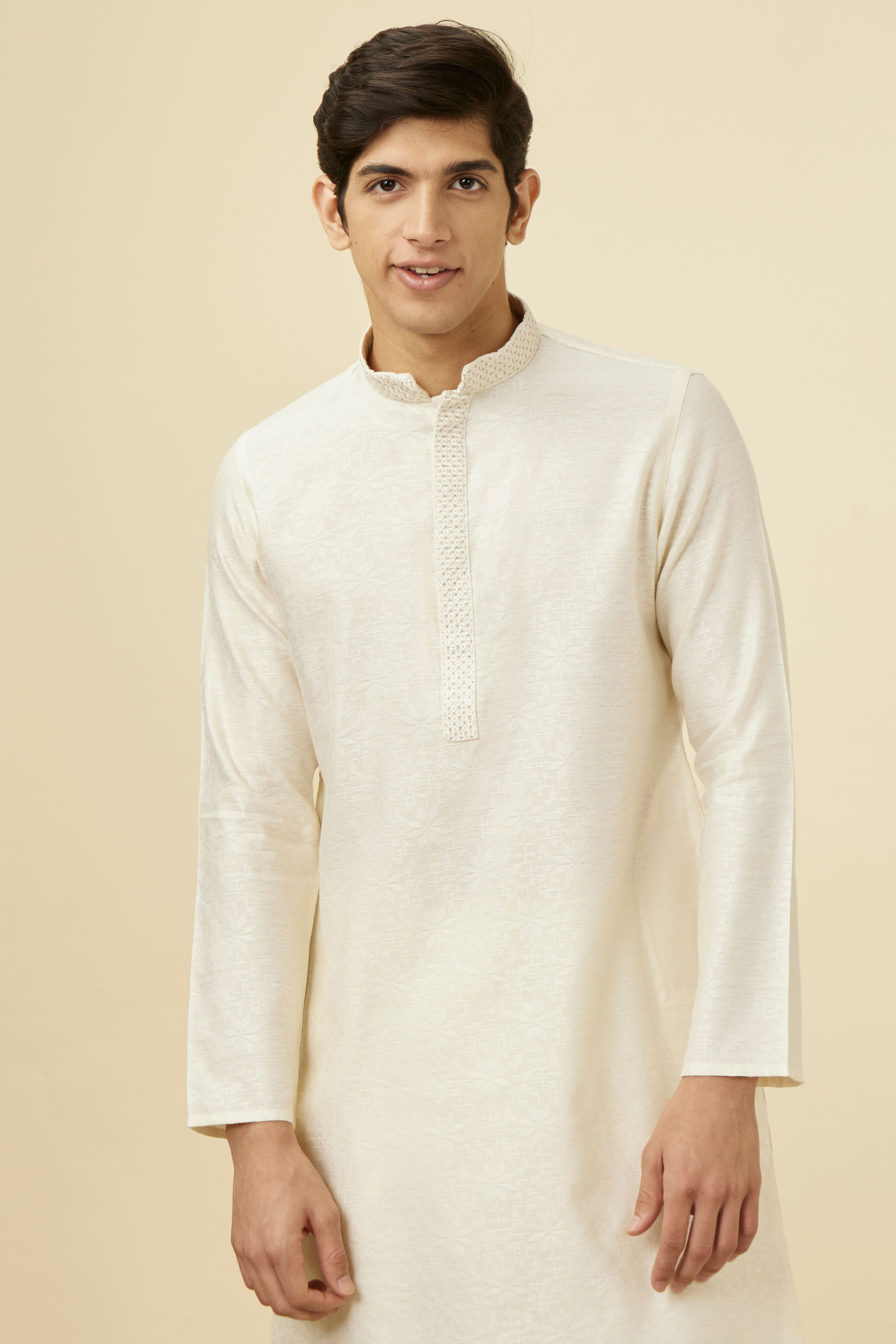 Manyavar Men Sublime Cream Jacquard Kurta Set