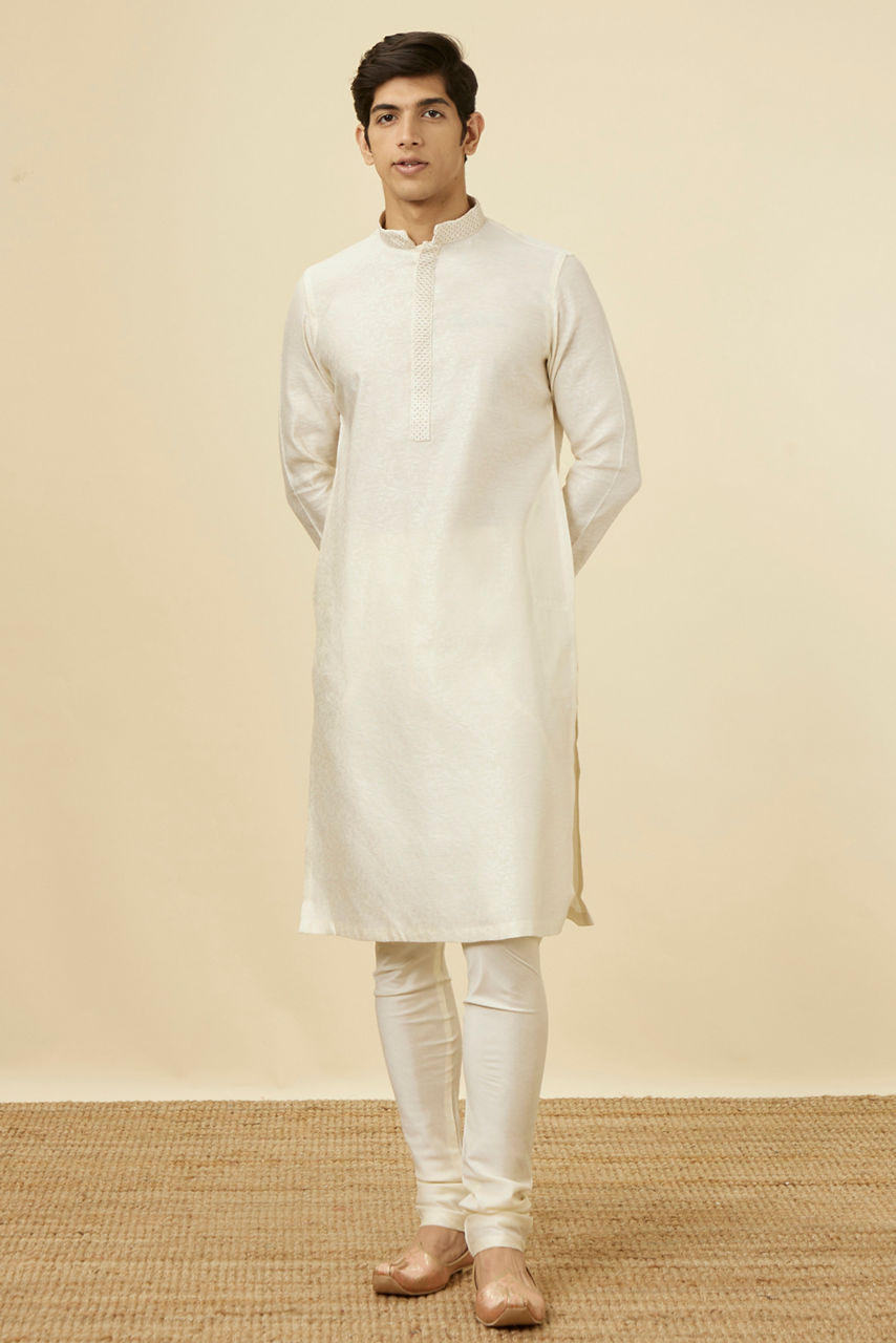 Manyavar Men Sublime Cream Jacquard Kurta Set