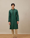 alt message - Manyavar Men Hunter Green Bel Buti Patterned Kurta Set image number 2