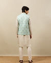 alt message - Manyavar Men Fair Aqua Blue Moroccan Printed Jacket image number 3