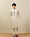 Manyavar Men Coconut Grey Bel Buti Patterned Kurta Set