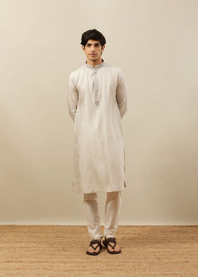 Manyavar Men Coconut Grey Bel Buti Patterned Kurta Set image number 2