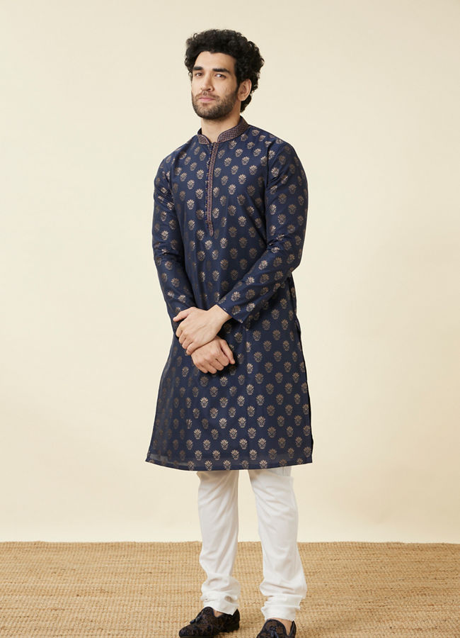 Manyavar Men Estate Blue Buta Patterned Kurta Set