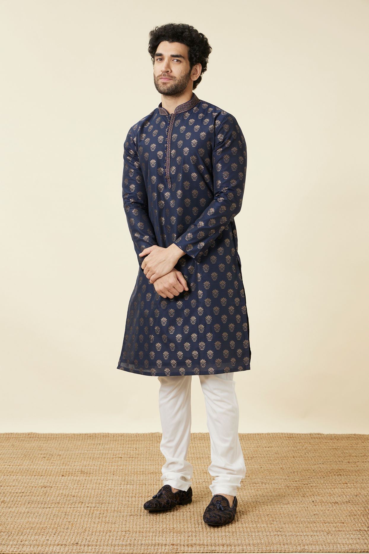 Manyavar Men Estate Blue Buta Patterned Kurta Set