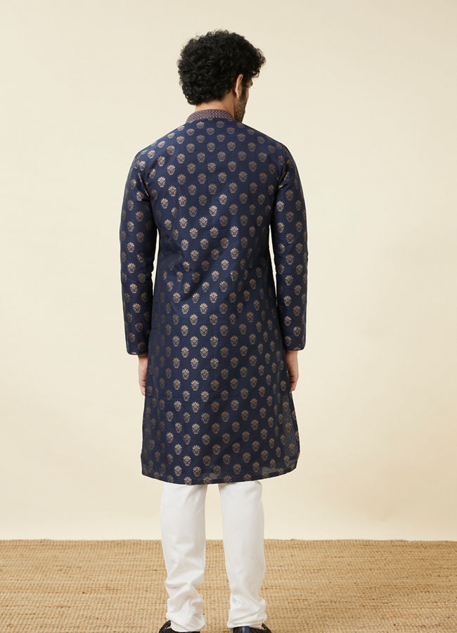 Manyavar Men Estate Blue Buta Patterned Kurta Set