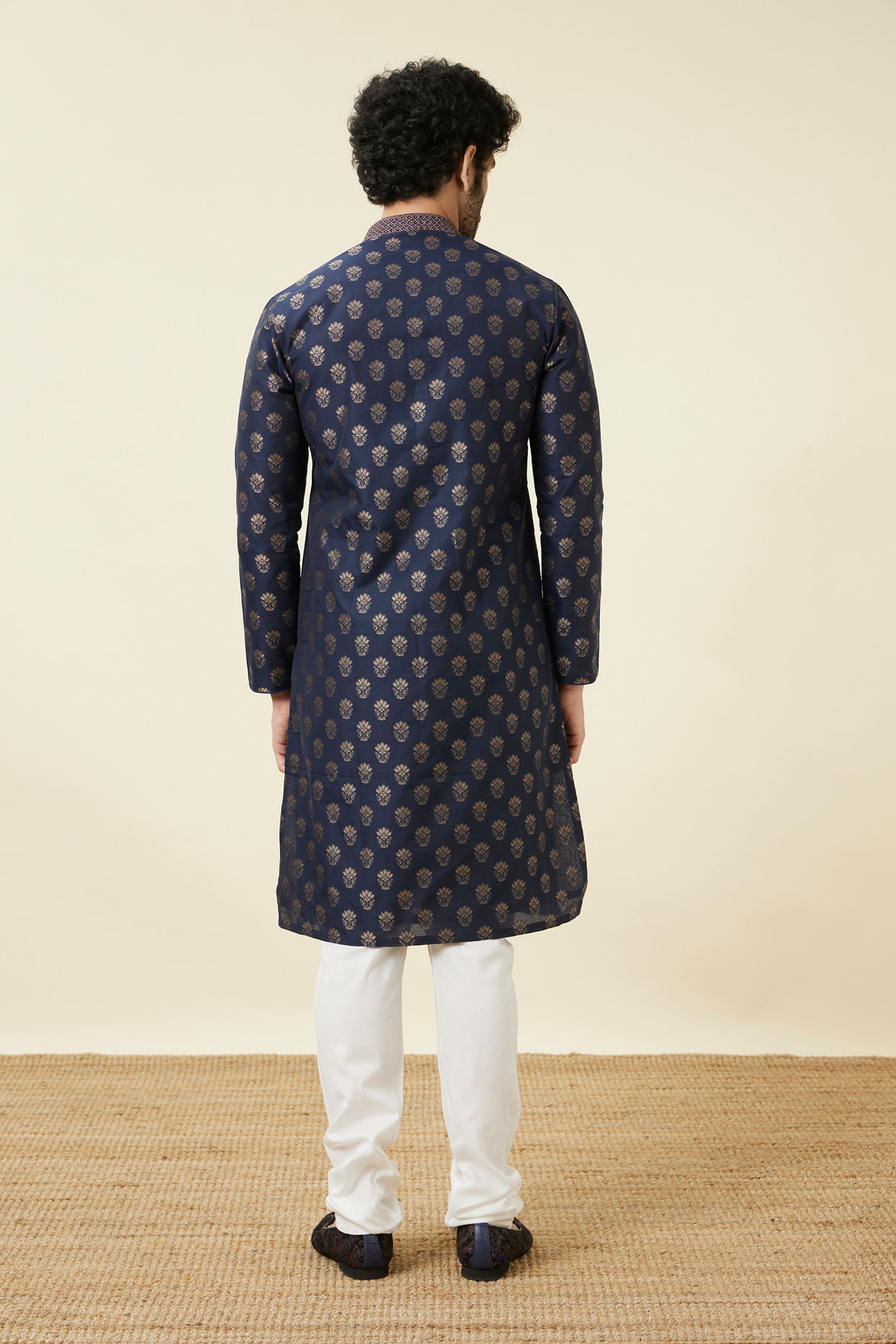 Manyavar Men Estate Blue Buta Patterned Kurta Set