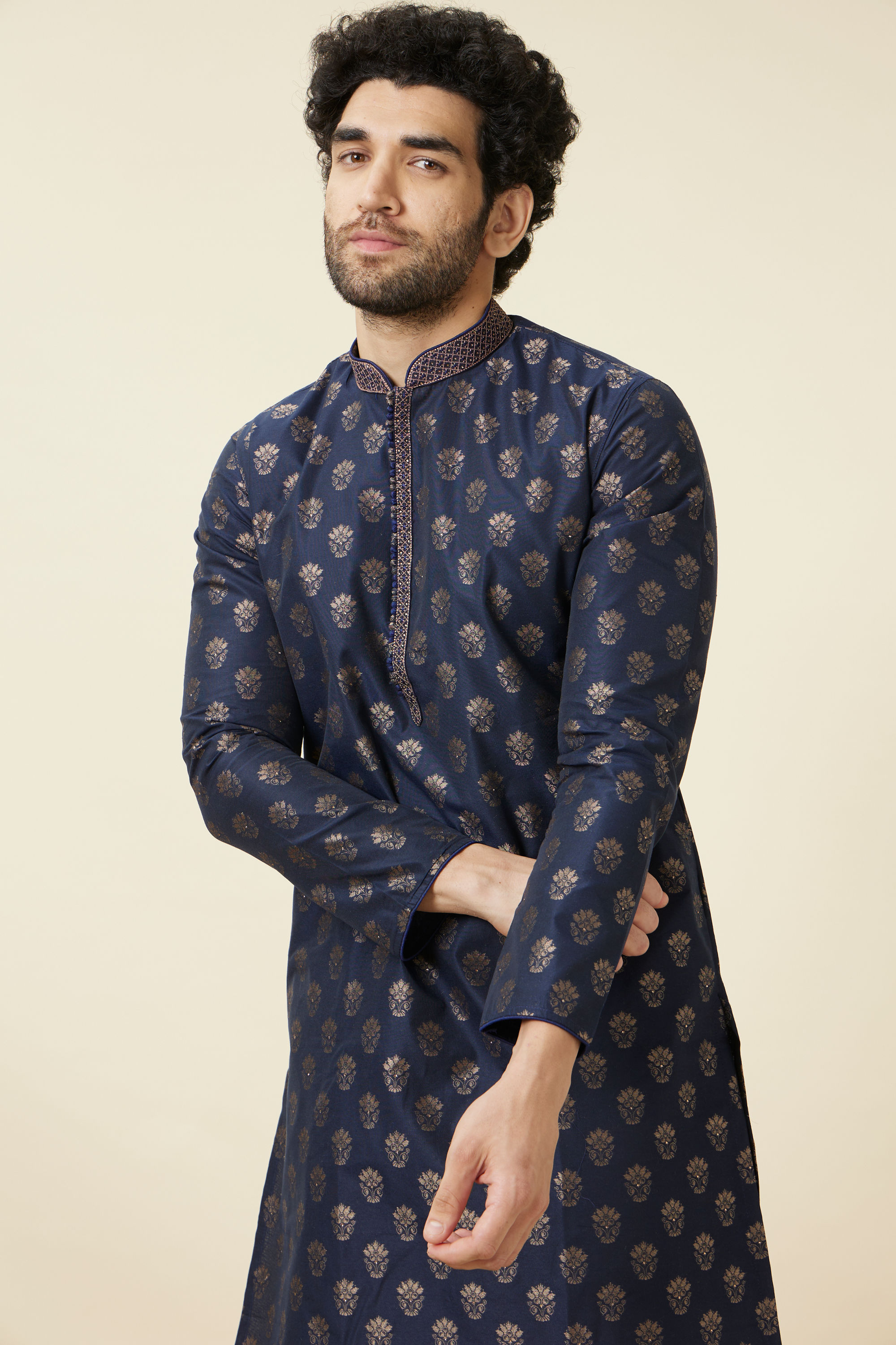 Manyavar Men Estate Blue Buta Patterned Kurta Set