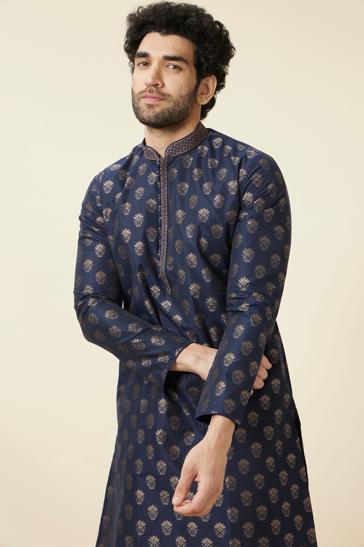 Manyavar Men Estate Blue Buta Patterned Kurta Set