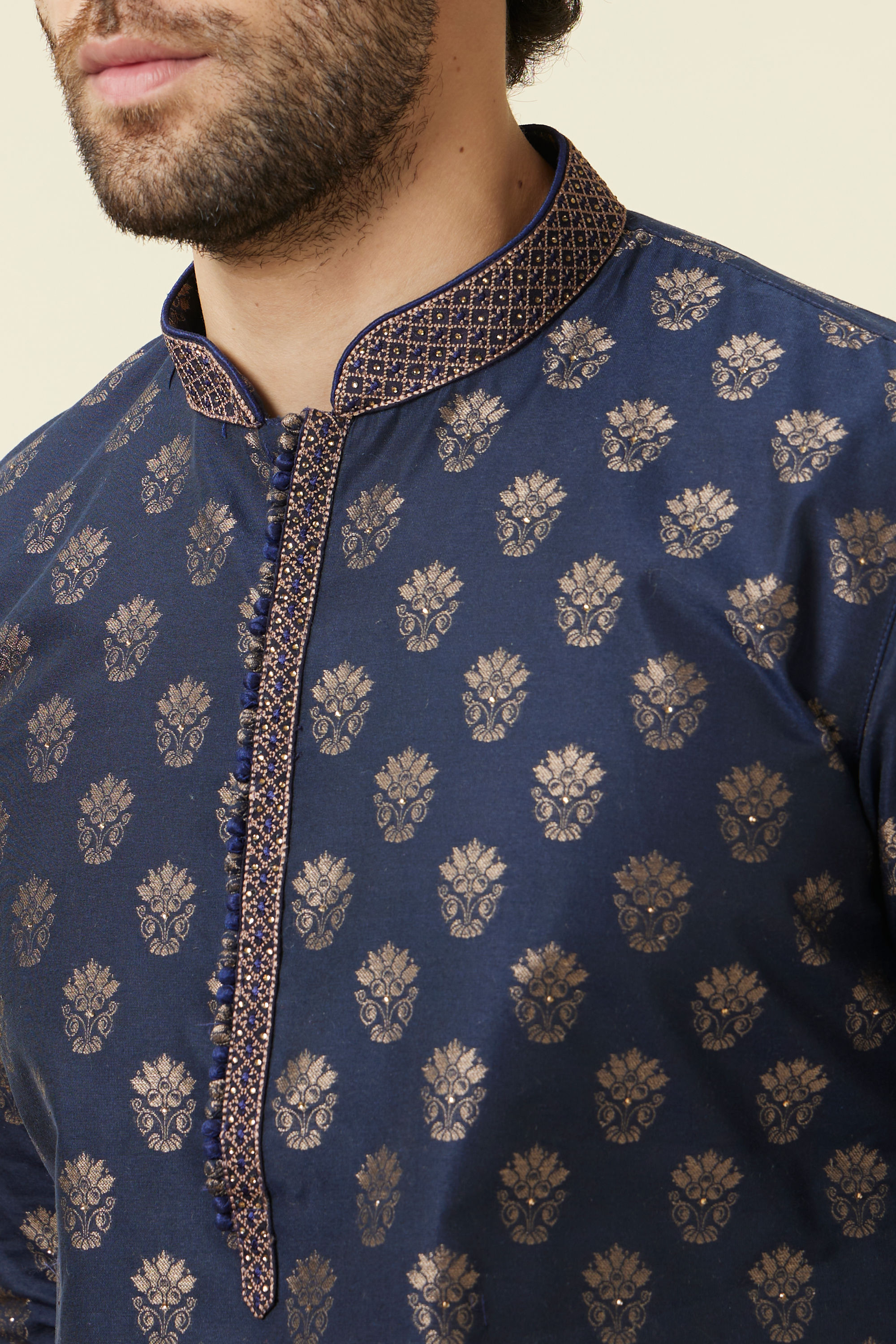 Manyavar Men Estate Blue Buta Patterned Kurta Set