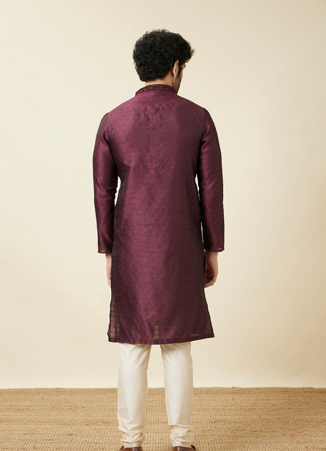 Manyavar Men Windsor Wine Medallion Patterned Kurta Set