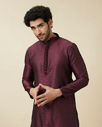 Manyavar Men Windsor Wine Medallion Patterned Kurta Set