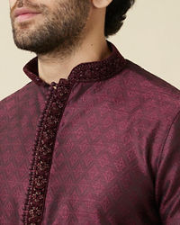 Manyavar Men Windsor Wine Medallion Patterned Kurta Set