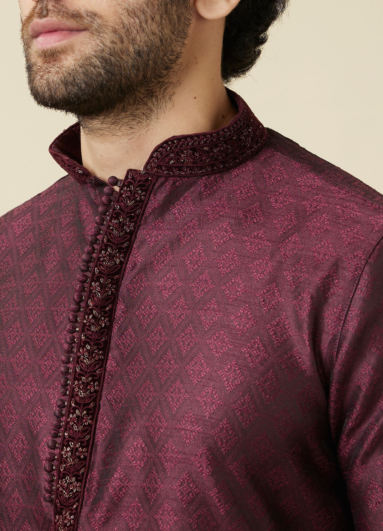 Manyavar Men Windsor Wine Medallion Patterned Kurta Set