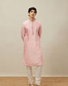 Manyavar Men Veiled Rose Pink Bel Buti Patterned Kurta Set