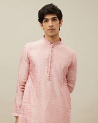 Manyavar Men Veiled Rose Pink Bel Buti Patterned Kurta Set