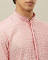 Manyavar Men Veiled Rose Pink Bel Buti Patterned Kurta Set