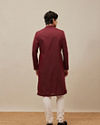 alt message - Manyavar Men Chilli Pepper Red Self Patterned Kurta Set image number 4