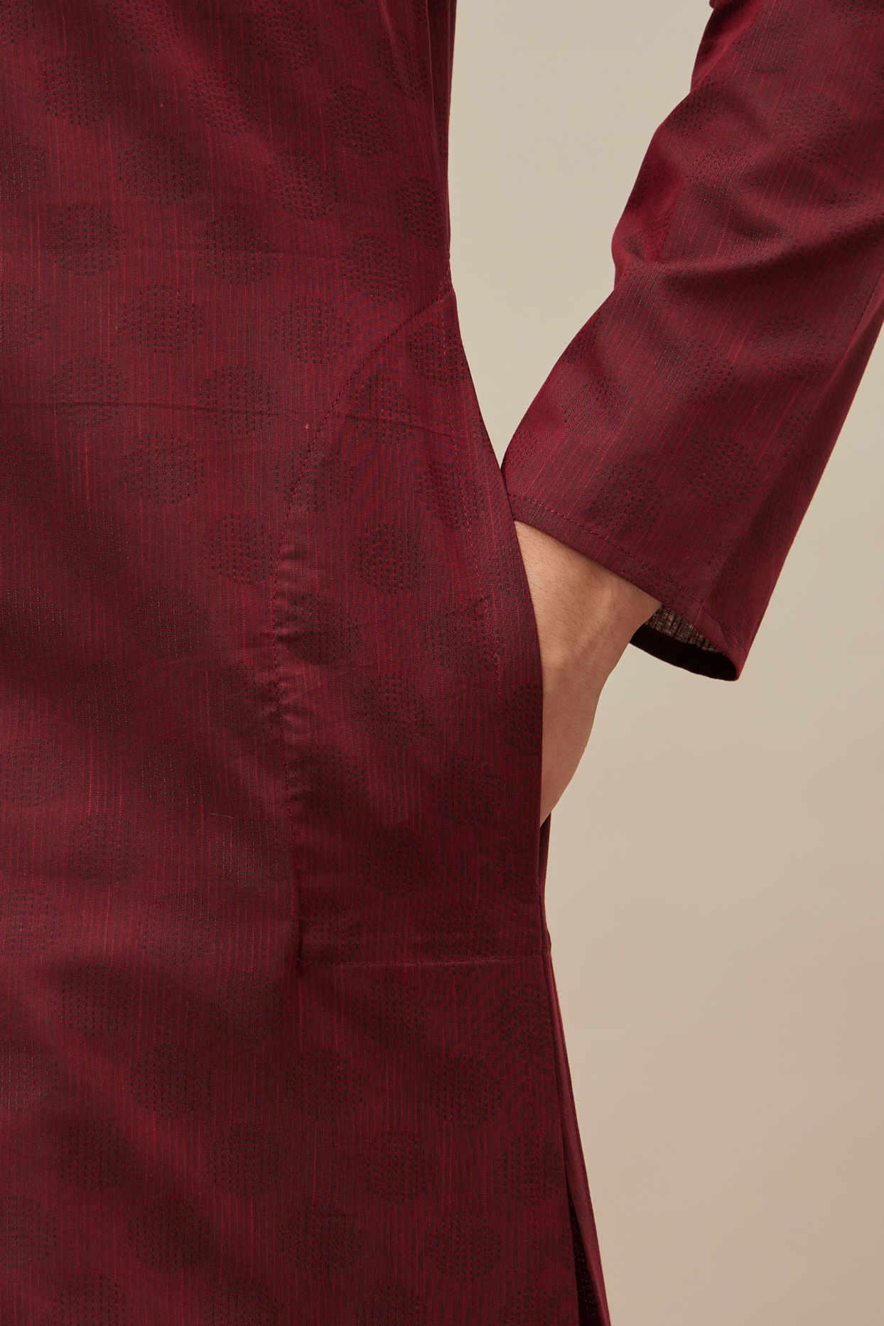 Manyavar Men Chilli Pepper Red Self Patterned Kurta Set