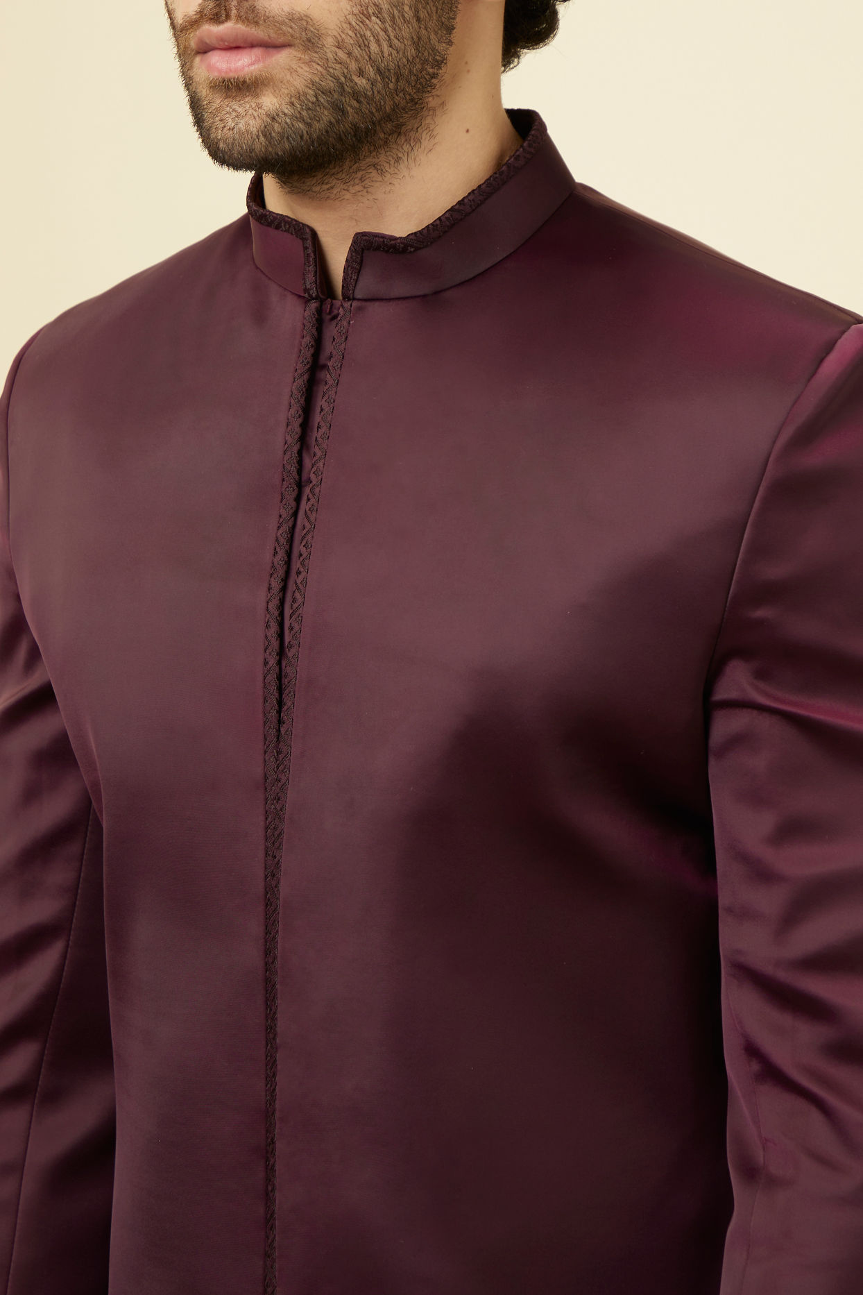 Manyavar Men Mauve Wine Chaukadi Patterned Indo Western Set