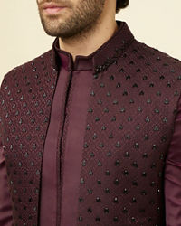 Manyavar Men Mauve Wine Chaukadi Patterned Indo Western Set