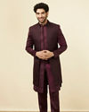 Manyavar Men Mauve Wine Chaukadi Patterned Indo Western Set