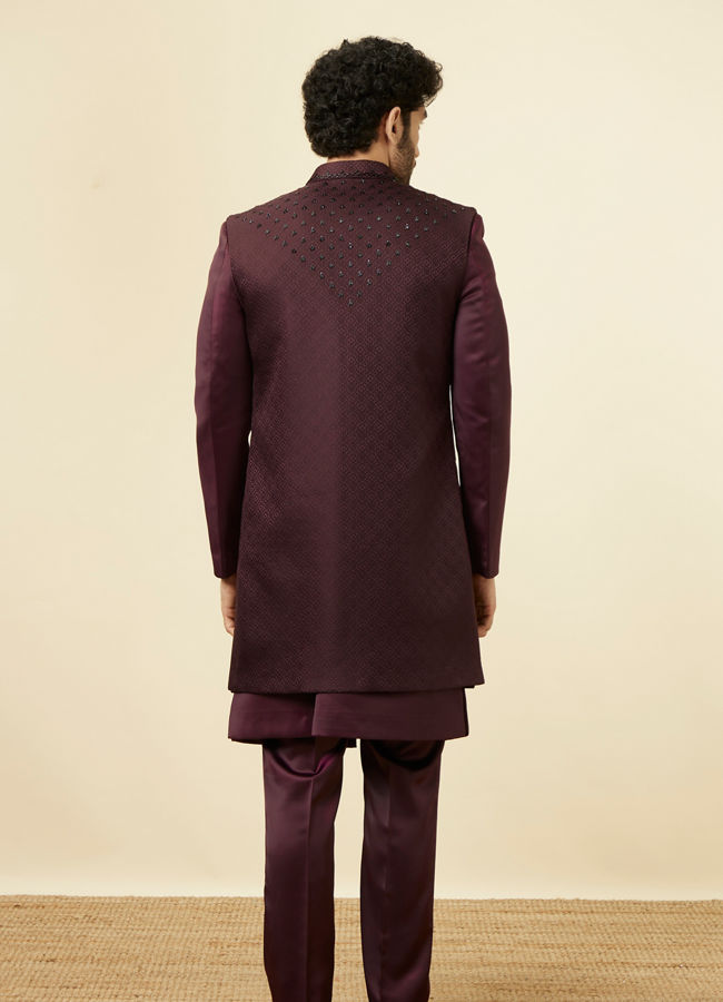 Manyavar Men Mauve Wine Chaukadi Patterned Indo Western Set