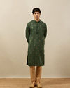 Manyavar Men Forest Green Kurta Set with Medallion Prints