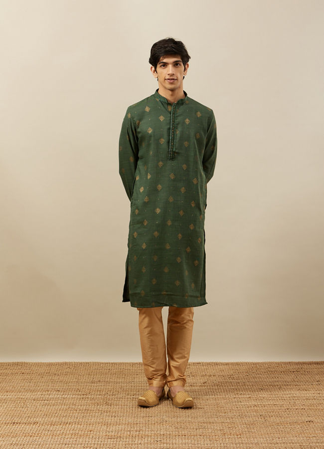 Manyavar Men Forest Green Kurta Set with Medallion Prints