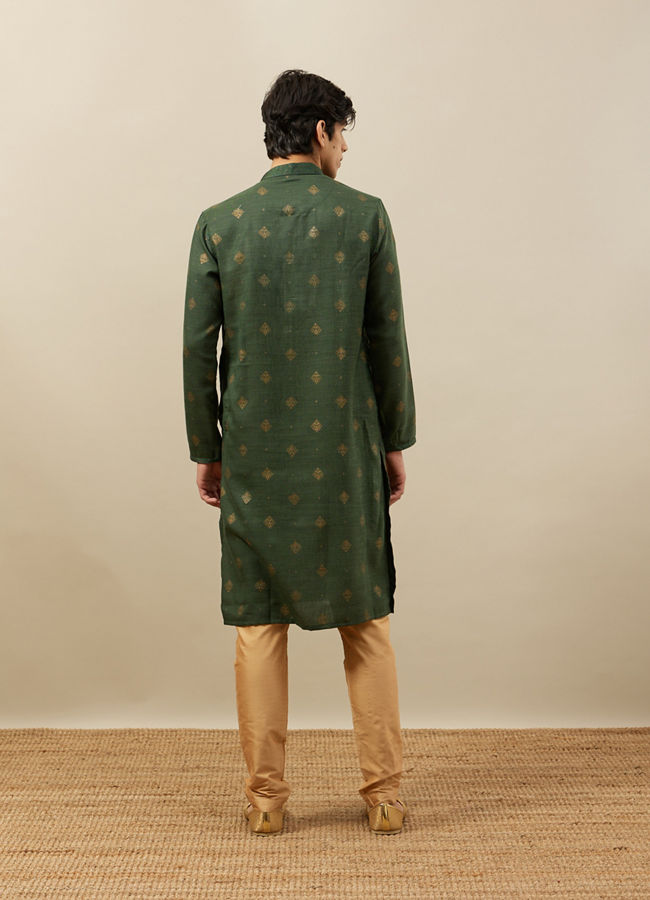 Manyavar Men Forest Green Kurta Set with Medallion Prints
