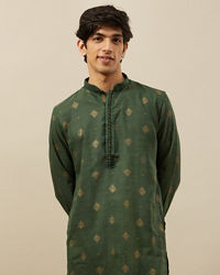 Manyavar Men Forest Green Kurta Set with Medallion Prints
