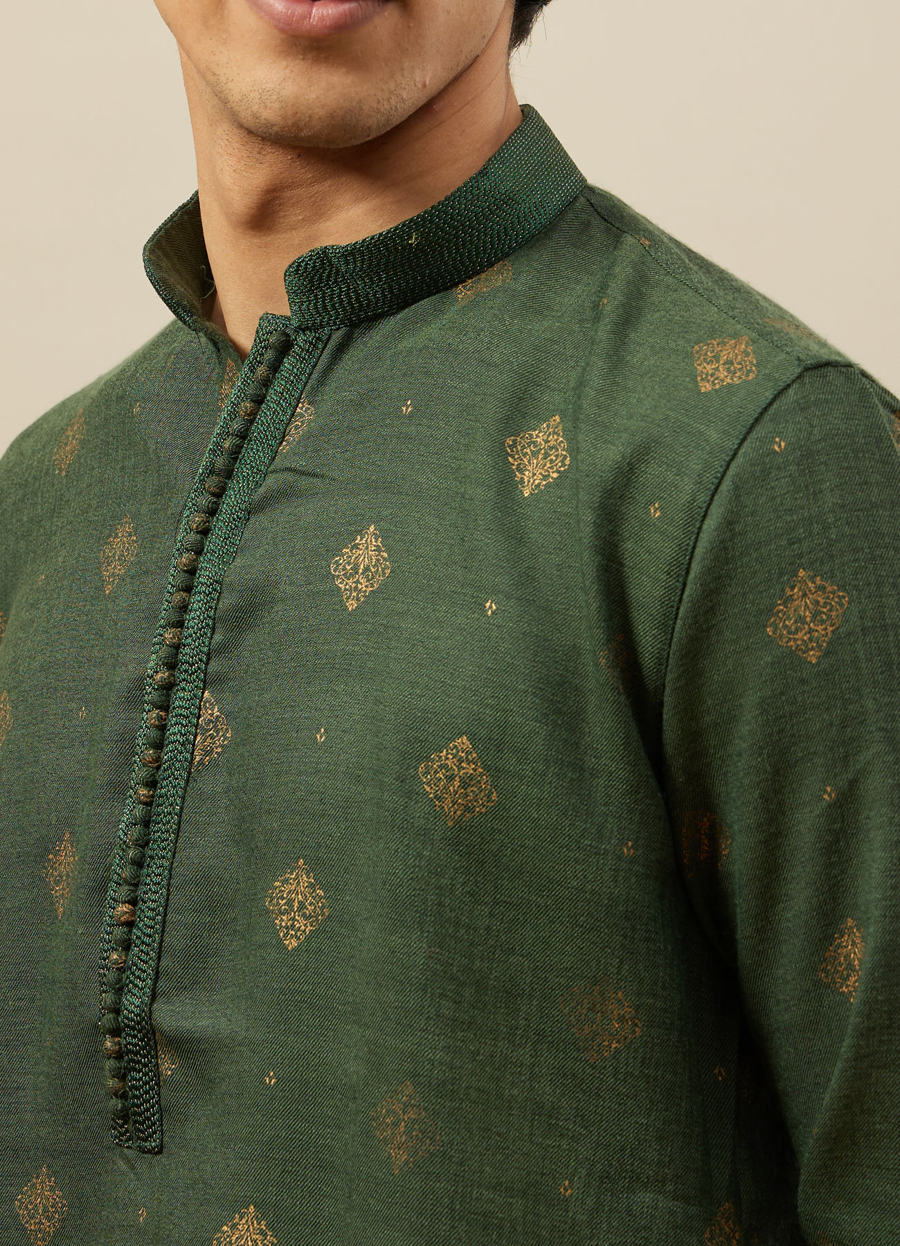 Manyavar Men Forest Green Kurta Set with Medallion Prints