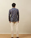 alt message - Manyavar Men Twilight Blue Floral Patterned Short Kurta image number 3