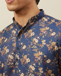 Manyavar Men Twilight Blue Floral Patterned Short Kurta