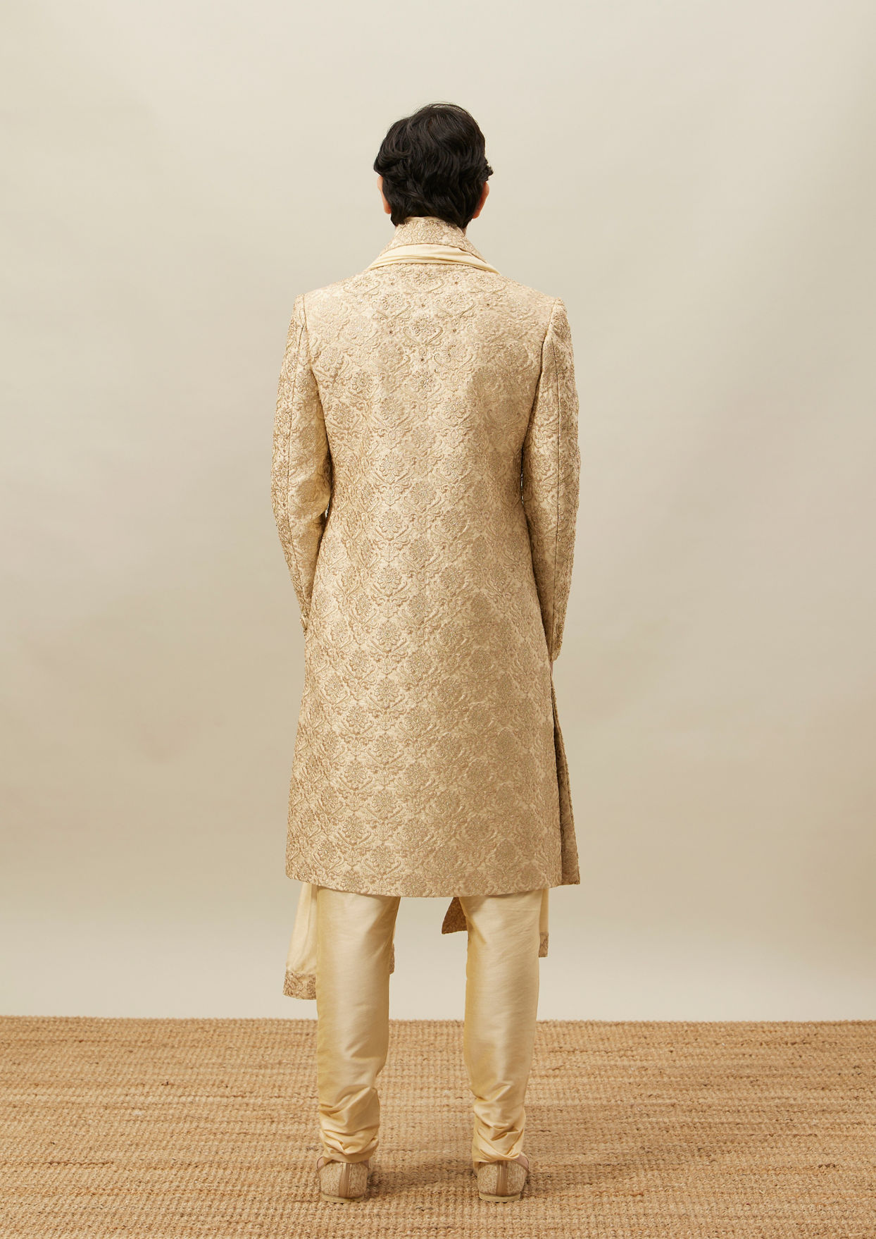 alt message - Twamev Men Fawn Heavy Embroidery Sherwani Set image number 3