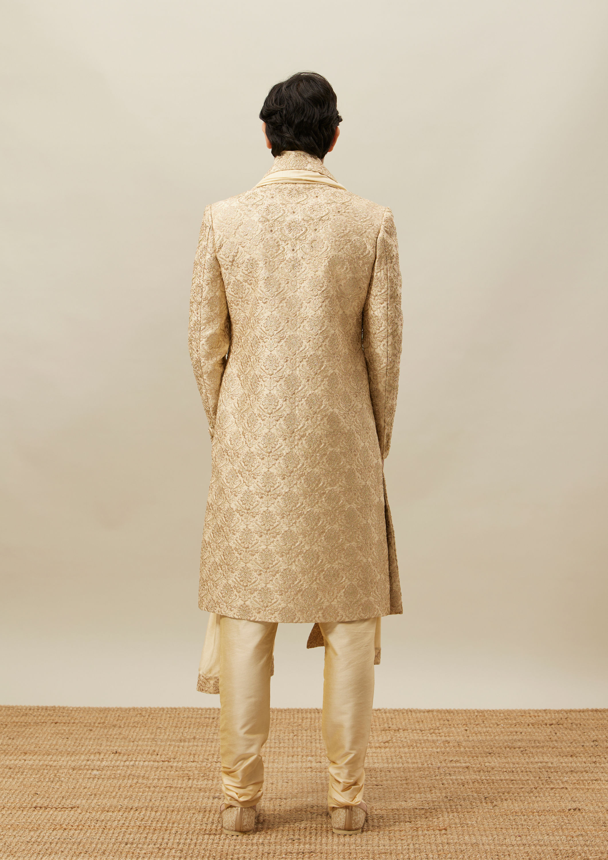 alt message - Twamev Men Fawn Heavy Embroidery Sherwani Set image number 3