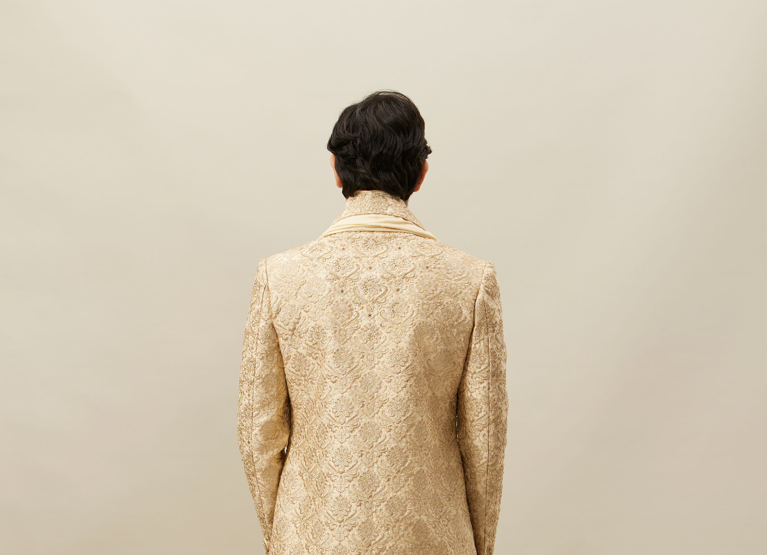 Twamev Men Fawn Silk Zari Hand Embroidered Sherwani