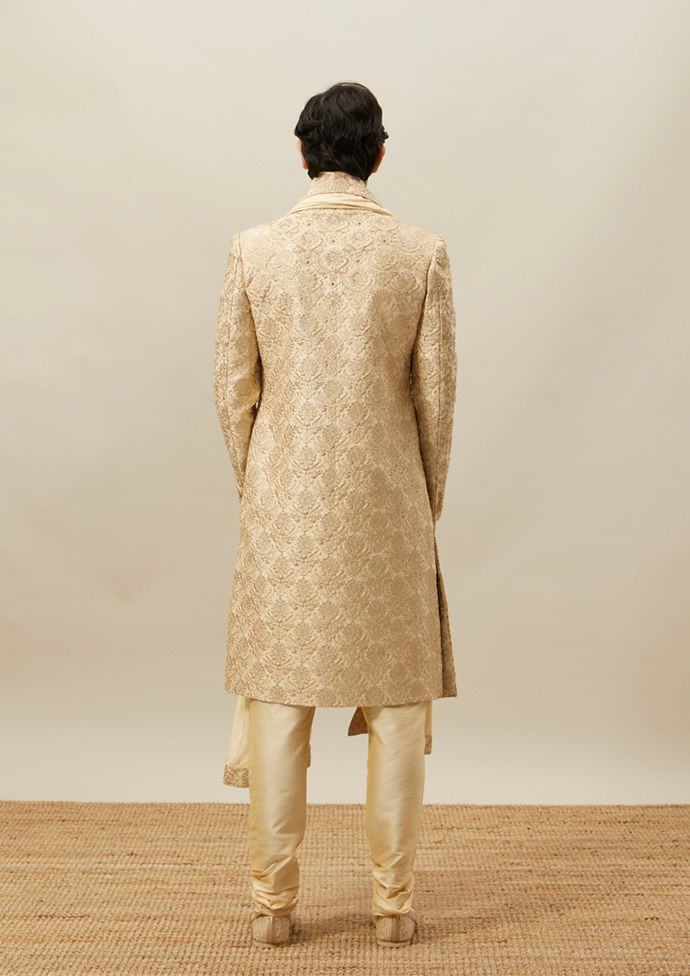 alt message - Twamev Men Fawn Heavy Embroidery Sherwani Set image number 3