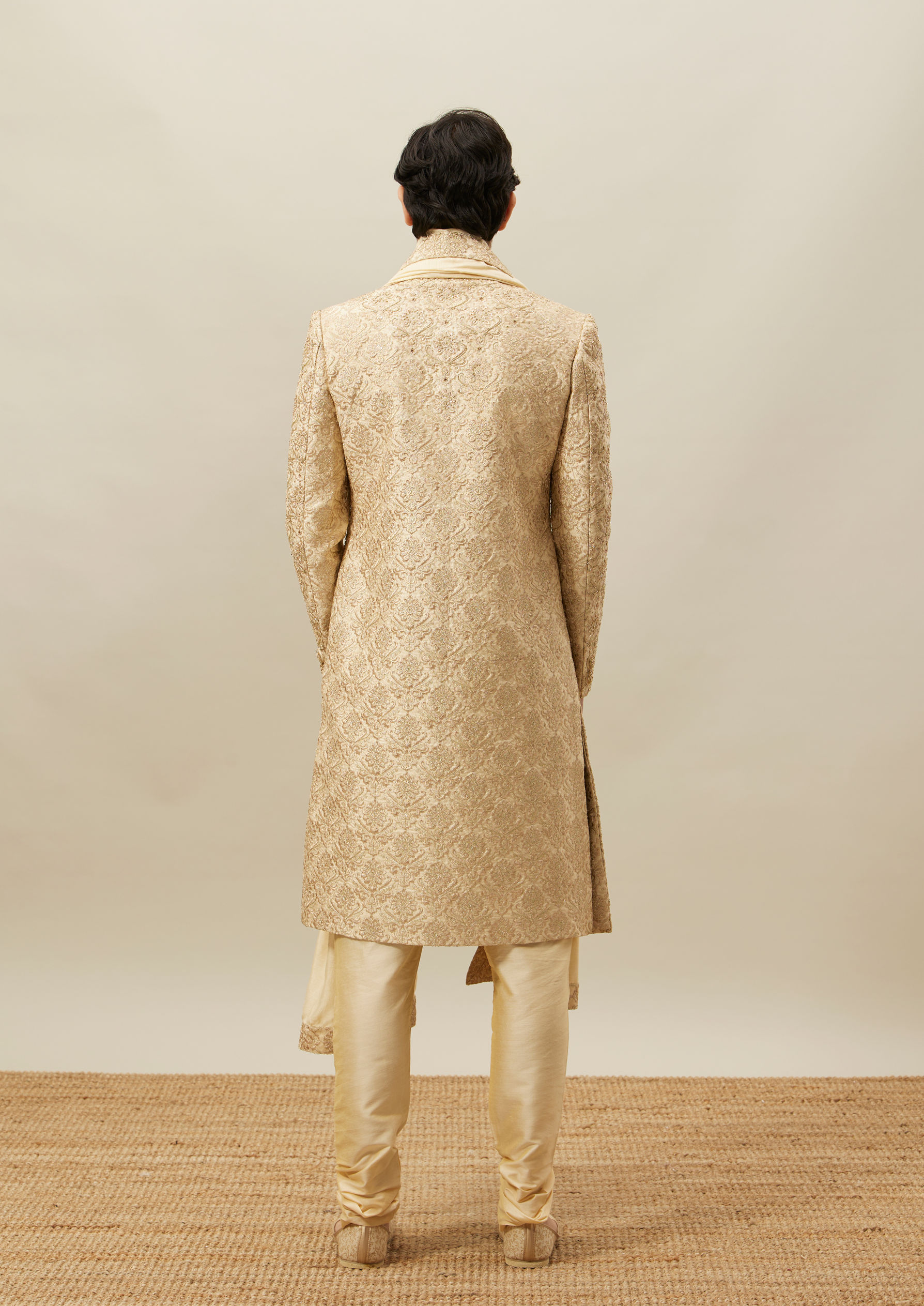 alt message - Twamev Men Fawn Heavy Embroidery Sherwani Set image number 3