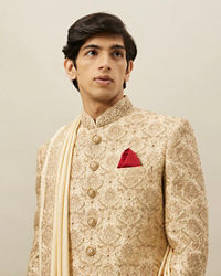 Twamev Men Fawn Silk Zari Hand Embroidered Sherwani